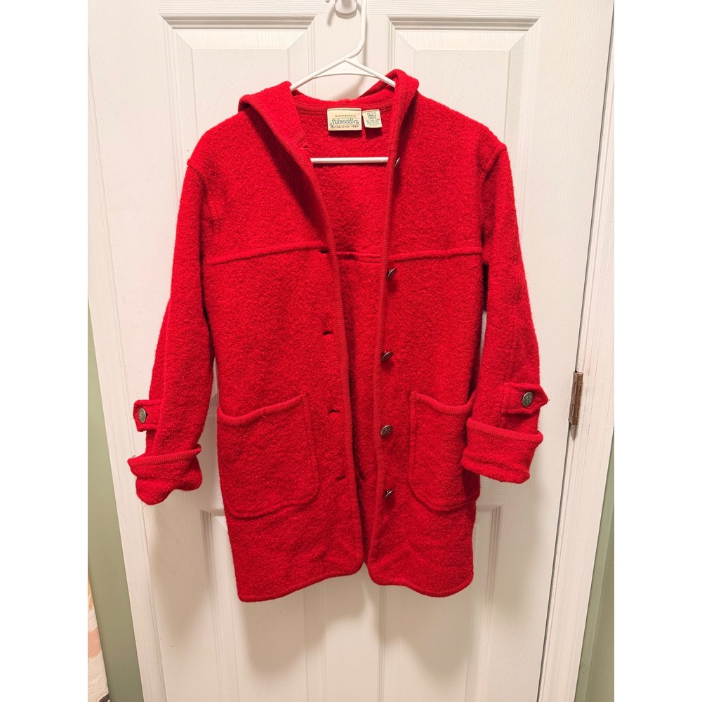 Vintage St Johns Bay Red Wool Hooded‎ Barn Jacket Petite Small